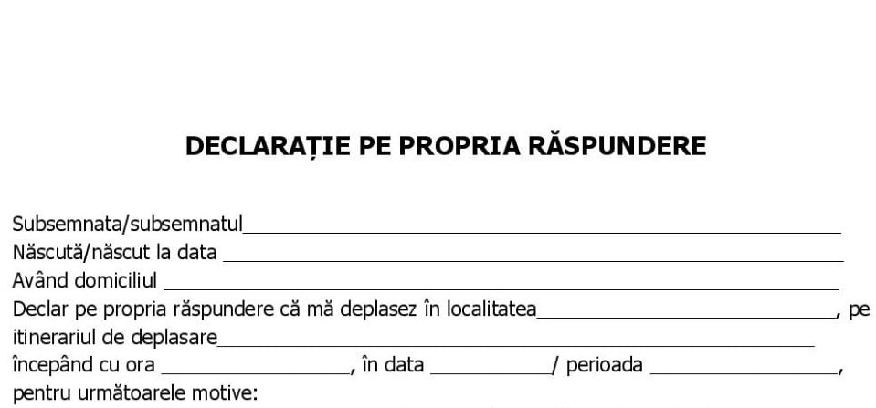 CUM arată declarația pe propria răspundere pe care o vom folosi de zilele viitoare: